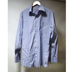 Thomas Mason Superfine Shirting Custom Men’s Blue Micro Stripe French Cuffs